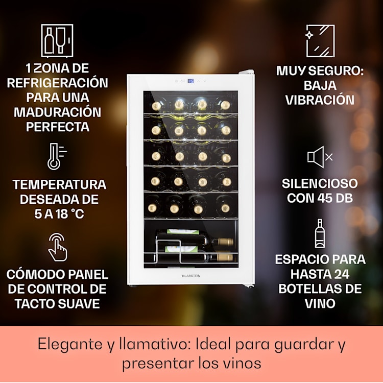 Shiraz 24 Uno Vinoteca 63L 24 botellas panel de control táctil de 5 a 18 °C 24 botellas | 1 zona de refrigeración | Blanco
