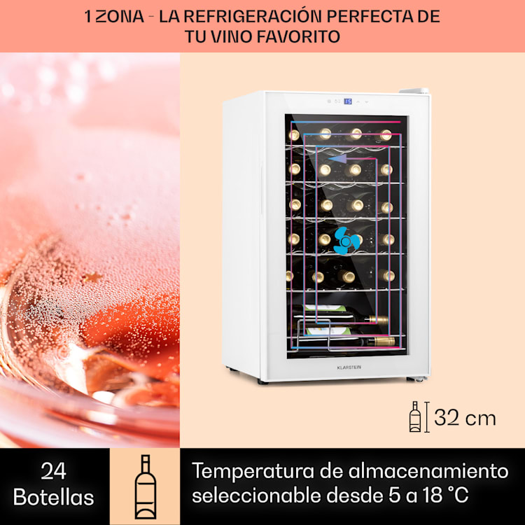 Shiraz 24 Uno Vinoteca 63L 24 botellas panel de control táctil de 5 a 18 °C 24 botellas | 1 zona de refrigeración | Blanco