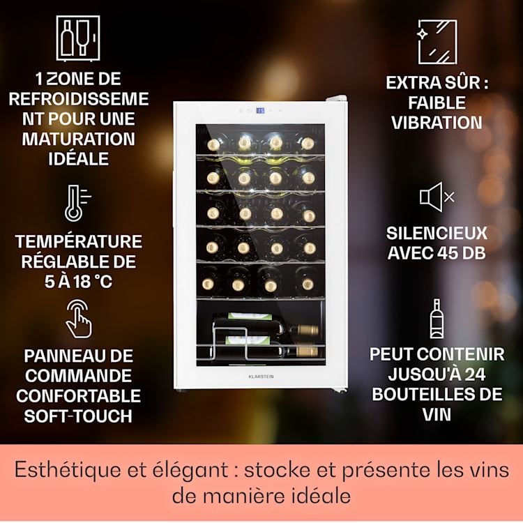 Shiraz 24 Uno Cave à vin 63 L 24 bt. Panneau de contrôle tactile 5-18° C 24 bouteilles | 1 zone de conservation | Blanc