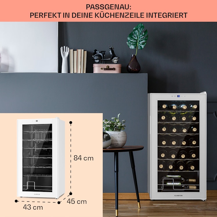 Shiraz 28 Uno Weinkühlschrank 74l 28Fl Touch-Bedienfeld 5-18°C 74 Liter / 28 Flaschen | Weiß