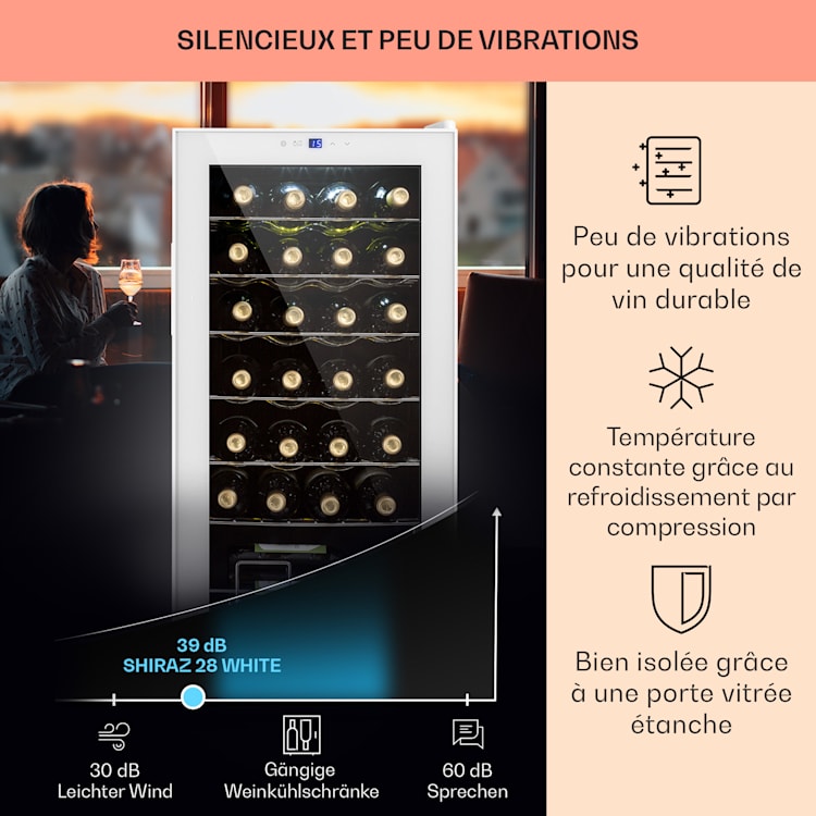 Shiraz 28 Uno wijnkoelkast 74 liter 28 flessen touch bedieningspaneel 5-18°C 28 flessen | 1 koelzone | Wit