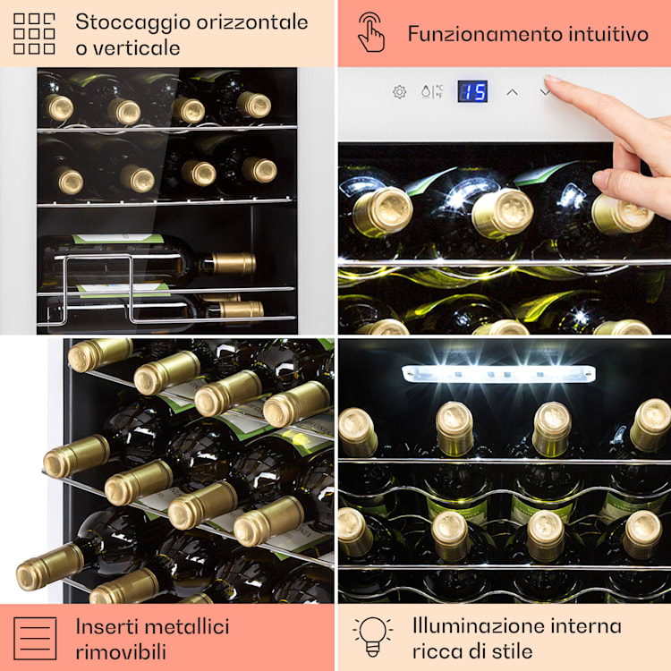 Shiraz 28 Uno - Frigorifero per vini, 74 l, 28 bottiglie, pannello di controllo touch, 5-18°C 28 bottiglie | 1 zona di raffreddamento | Bianco