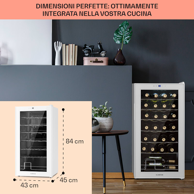 Shiraz 28 Uno - Frigorifero per vini, 74 l, 28 bottiglie, pannello di controllo touch, 5-18°C 28 bottiglie | 1 zona di raffreddamento | Bianco
