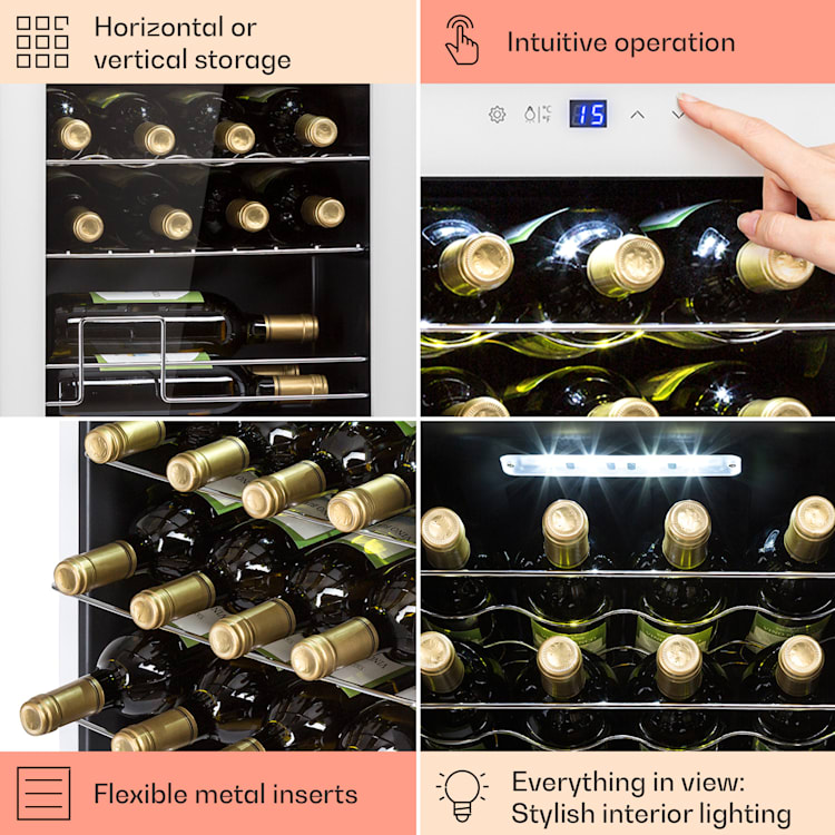 Shiraz 28 Uno, chłodziarka do wina, 74 l, 28 butelek, dotykowy panel sterowania, 5-18°C 28 butelek | 1 strefa chłodzenia | Białe Szkło