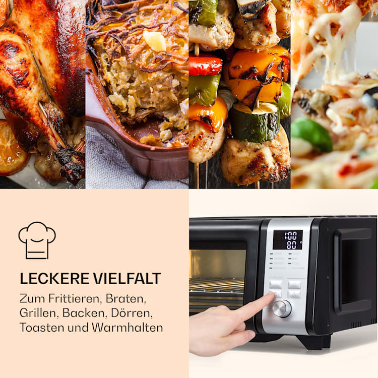 Vita-Crisp Heißluftfritteuse 1700W 10L 8 Funktionen platzsparend Schwarz