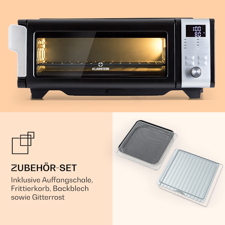 Vita-Crisp Heißluftfritteuse 1700W 10L 8 Funktionen platzsparend Schwarz