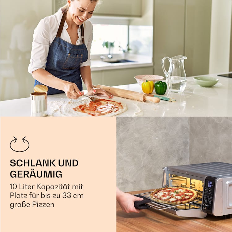 Vita-Crisp Heißluftfritteuse 1700W 10L 8 Funktionen platzsparend Silber