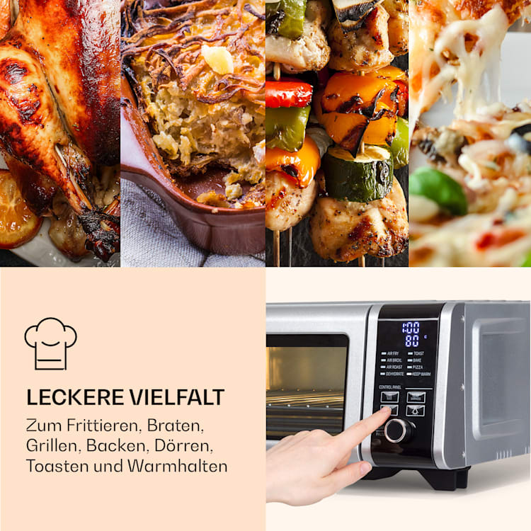 Vita-Crisp Heißluftfritteuse 1700W 10L 8 Funktionen platzsparend Silber