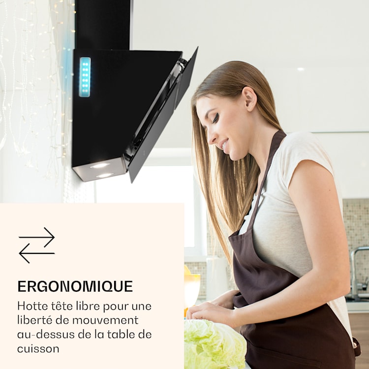 Hotte d'aspiration Alina 60 Smart 60 cm 594 m³/h LED Lumière d'ambiance Façade en verre 60 cm | Noir
