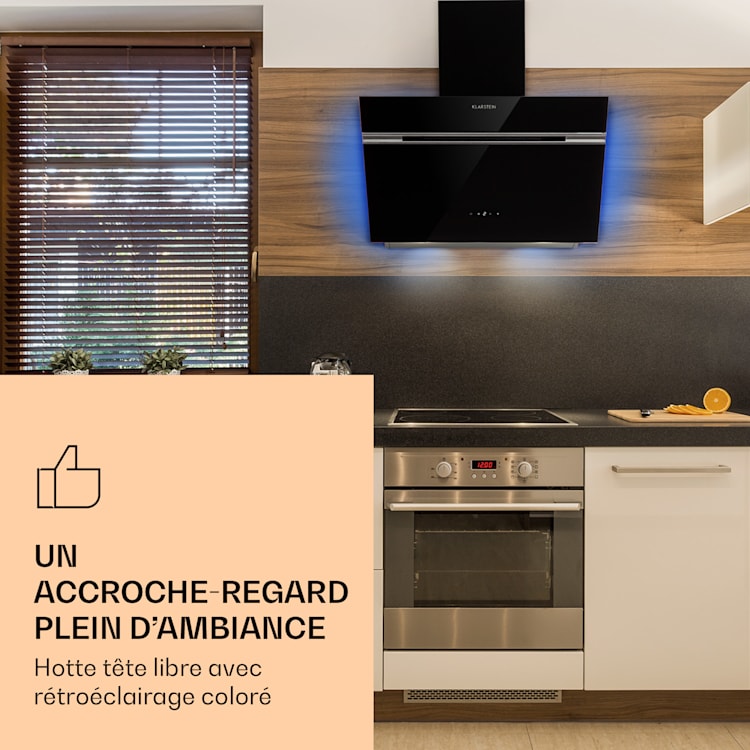 Hotte d'aspiration Alina 60 Smart 60 cm 594 m³/h LED Lumière d'ambiance Façade en verre 60 cm | Noir