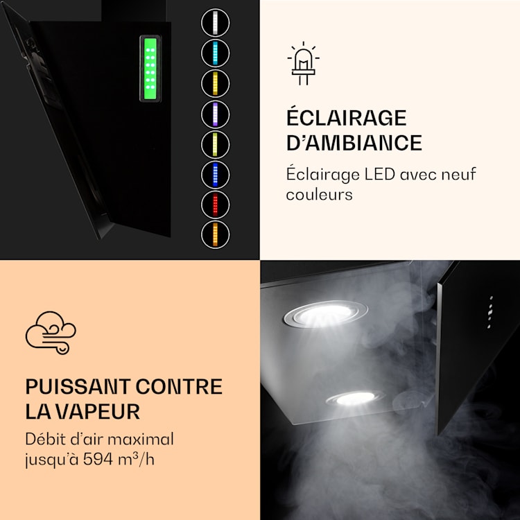 Hotte d'aspiration Alina 60 Smart 60 cm 594 m³/h LED Lumière d'ambiance Façade en verre 60 cm | Noir