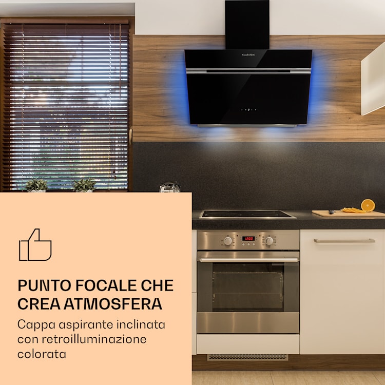 Alina 60 Smart Cappa aspirante 60 cm 594 m³/h LED Luce ambiente Vetro frontale 60 cm | Nero
