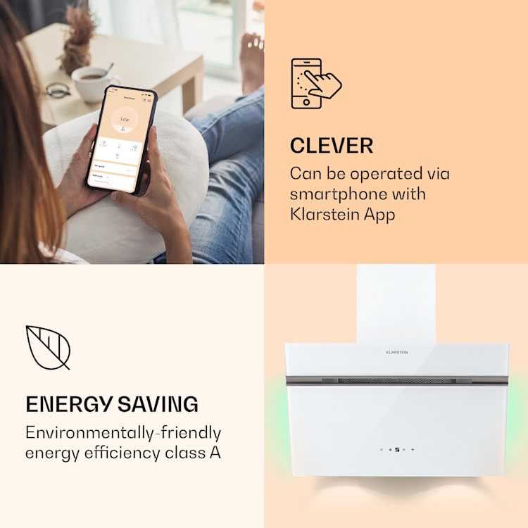 Exaustor Alina 60 Smart 60 cm 600 m³/h LED Luz ambiente Frente de vidro 60 cm | Branco