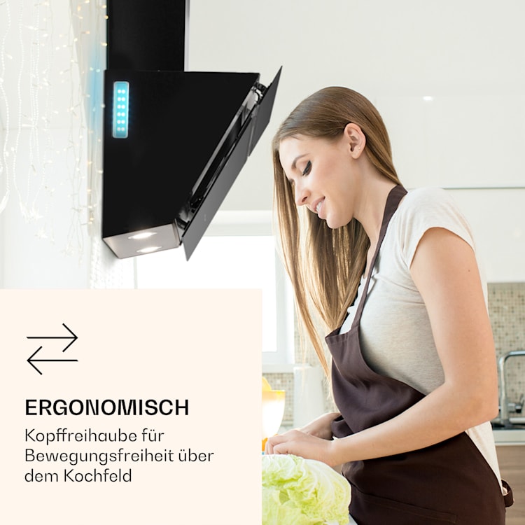 Alina 90 Smart Dunstabzugshaube 90 cm 594 m³/h LED Ambiente-Licht Glasfront 90 cm | Schwarz