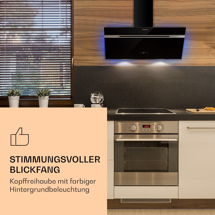 Alina 90 Smart Dunstabzugshaube 90 cm 594 m³/h LED Ambiente-Licht Glasfront 90 cm | Schwarz