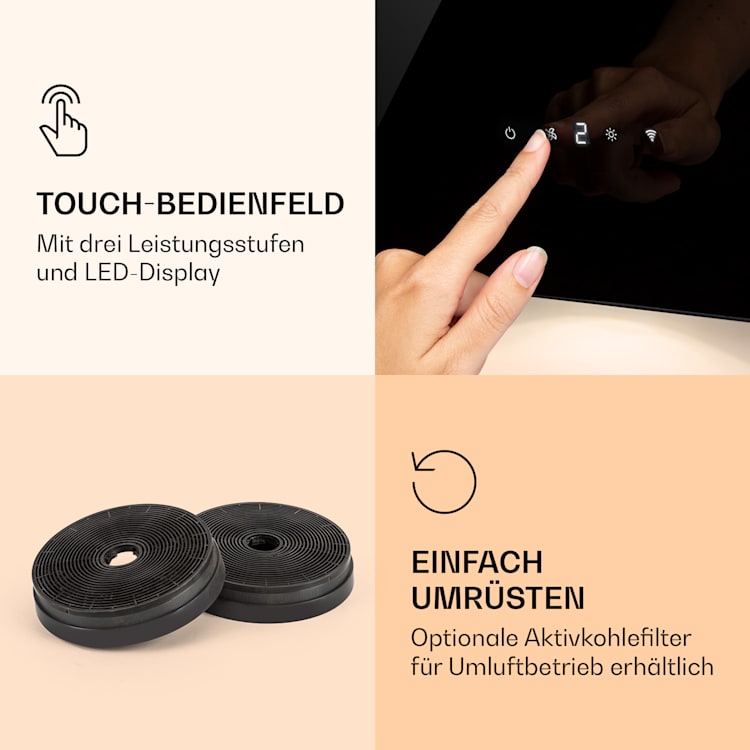 Alina 90 Smart Dunstabzugshaube 90 cm 594 m³/h LED Ambiente-Licht Glasfront 90 cm | Schwarz