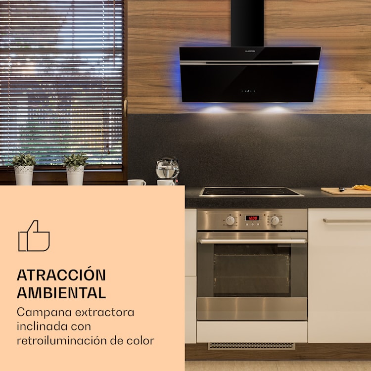 Alina 90 Smart Campana extractora 90 cm 594 m³/h luz LED ambiental frontal de vidrio 90 cm | Negro
