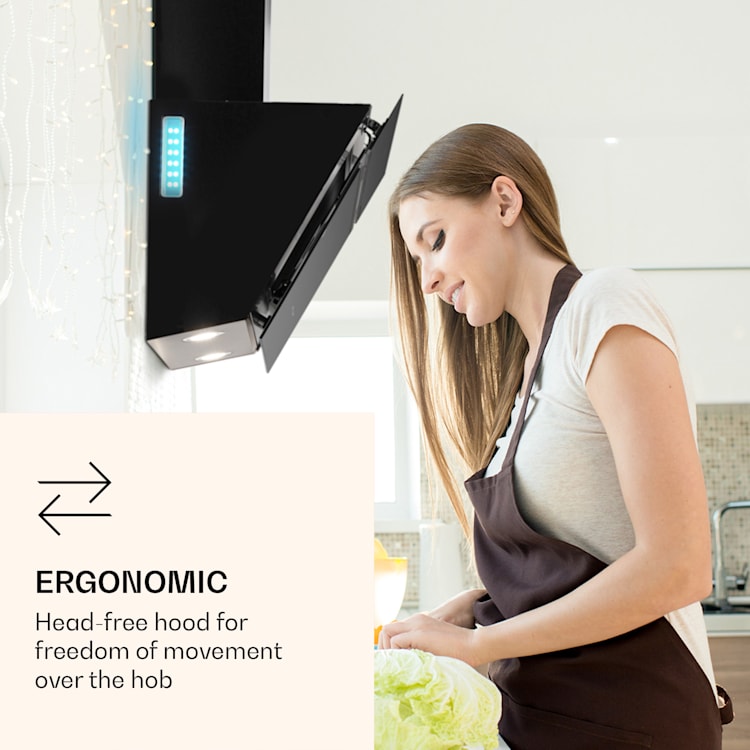 Alina 90 Smart, digestor, 90 cm, nástenný, 594 m³/h, LED podsvietenie, skleněné čelo, biely 90 cm | Čierna