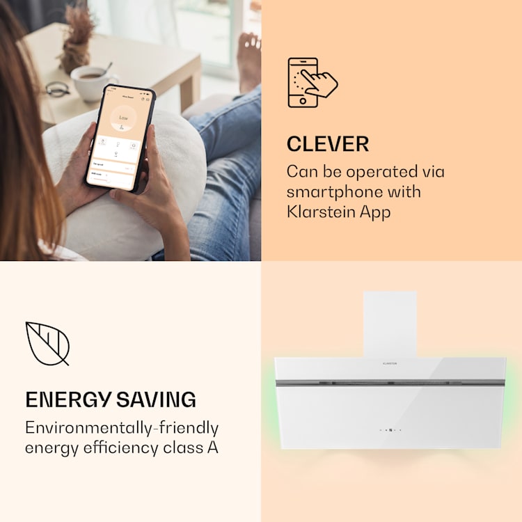Exaustor Alina 90 Smart 90 cm 600 m³/h LED Luz ambiente Frente de vidro 90 cm | Branco