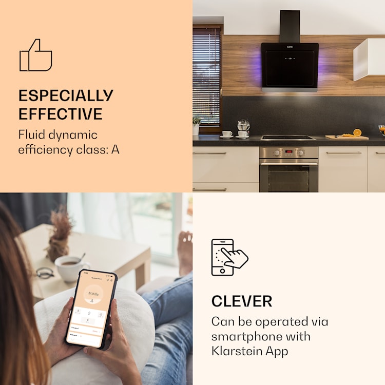Exaustor Aurora 60 Smart 550 m³/h 60cm sem cabeça luz ambiente CEE A++ 60 cm | Preto