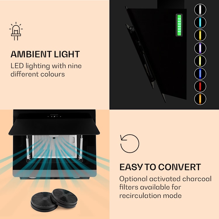 Exaustor Aurora 60 Smart 550 m³/h 60cm sem cabeça luz ambiente CEE A++ 60 cm | Preto