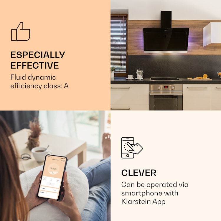 Exaustor Aurora Smart 90 550 m³/h 90cm sem cabeça luz ambiente CEE A++ 90 cm | Preto