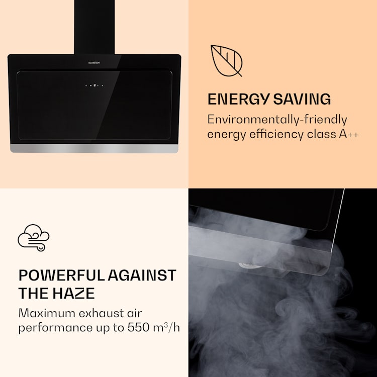 Exaustor Aurora Smart 90 550 m³/h 90cm sem cabeça luz ambiente CEE A++ 90 cm | Preto
