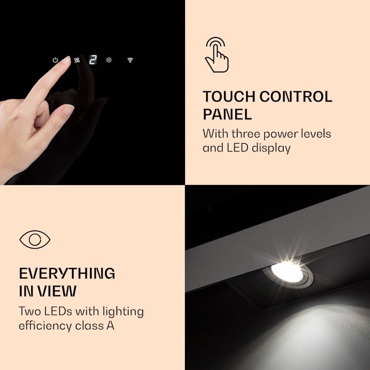 Exaustor Aurora Smart 90 550 m³/h 90cm sem cabeça luz ambiente CEE A++ 90 cm | Preto