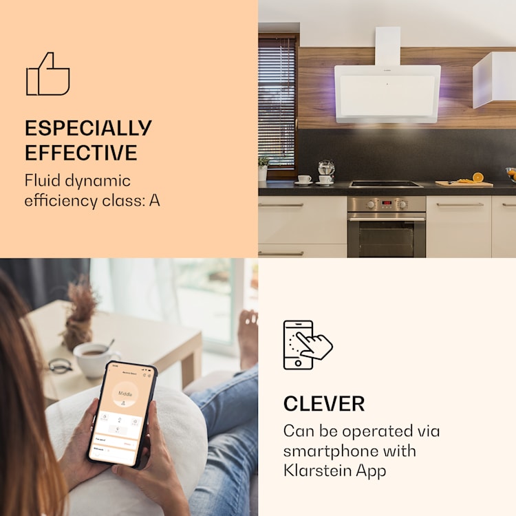 Exaustor Aurora Smart 90 550 m³/h 90cm sem cabeça luz ambiente CEE A++ 90 cm | Branco