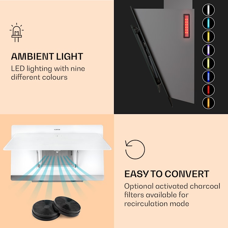 Exaustor Aurora Smart 90 550 m³/h 90cm sem cabeça luz ambiente CEE A++ 90 cm | Branco