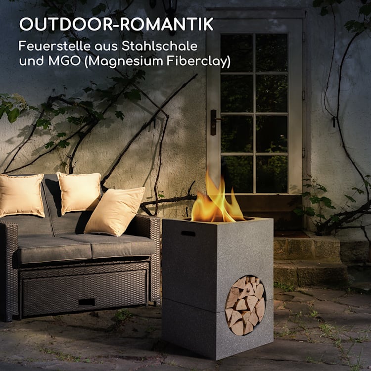 blumfeldt Monolith Feuerschale mit Grill MGO & Stahlschale inkl. Funkenschutz Hellgrau