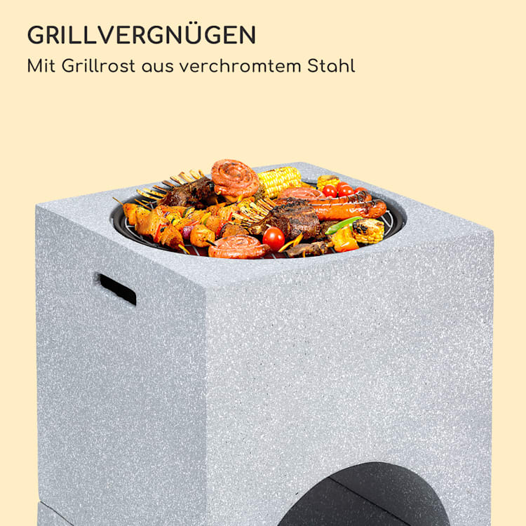 blumfeldt Monolith Feuerschale mit Grill MGO & Stahlschale inkl. Funkenschutz Hellgrau