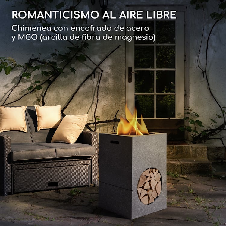 blumfeldt Recipiente de fuego Monolith con parrilla MGO y recipiente de acero incl. protección contra chispas Gris Claro