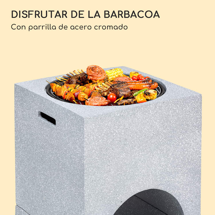 blumfeldt Recipiente de fuego Monolith con parrilla MGO y recipiente de acero incl. protección contra chispas Gris Claro