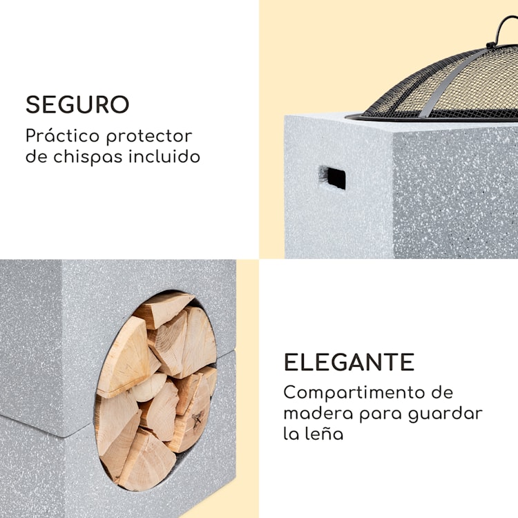 blumfeldt Recipiente de fuego Monolith con parrilla MGO y recipiente de acero incl. protección contra chispas Gris Claro