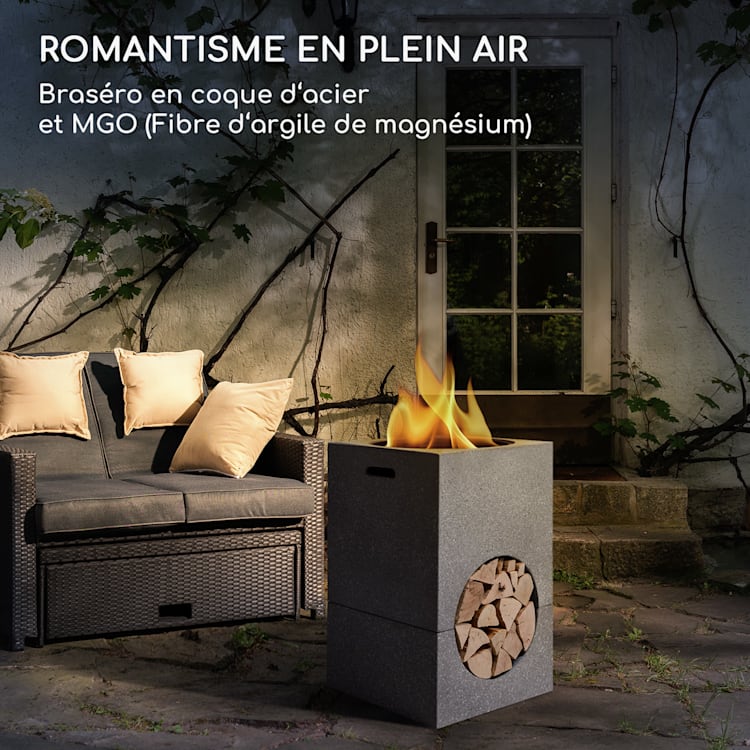 Braséro blumfeldt Monolith avec grill MGO & bac en acier et pare-étincelles Gris Clair