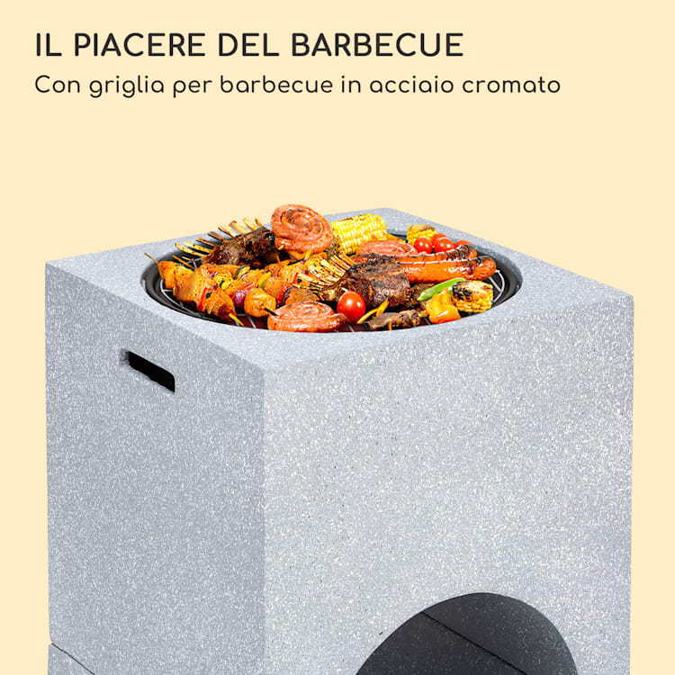 Braciere Monolith di blumfeldt con griglia in MGO e copertura in acciaio con parascintille Grigio Chiaro