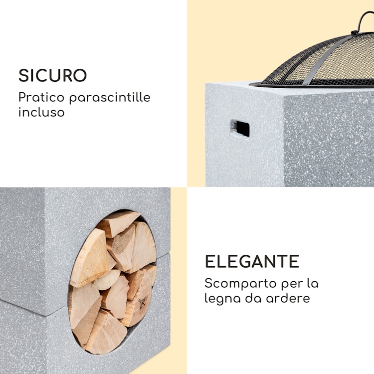 Braciere Monolith di blumfeldt con griglia in MGO e copertura in acciaio con parascintille Grigio Chiaro