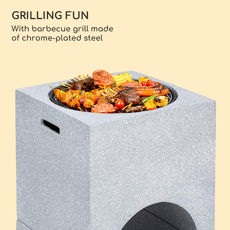 blumfeldt Monolith Eldskål med grill MGO & stålskål inkl. gnistskydd Ljusgrå