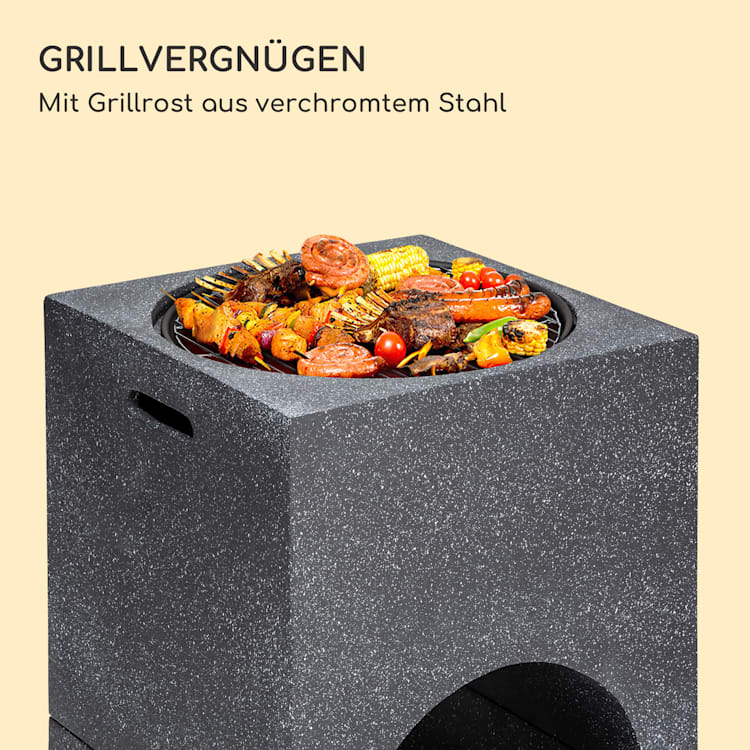 blumfeldt Monolith Feuerschale mit Grill MGO & Stahlschale inkl. Funkenschutz Schwarz