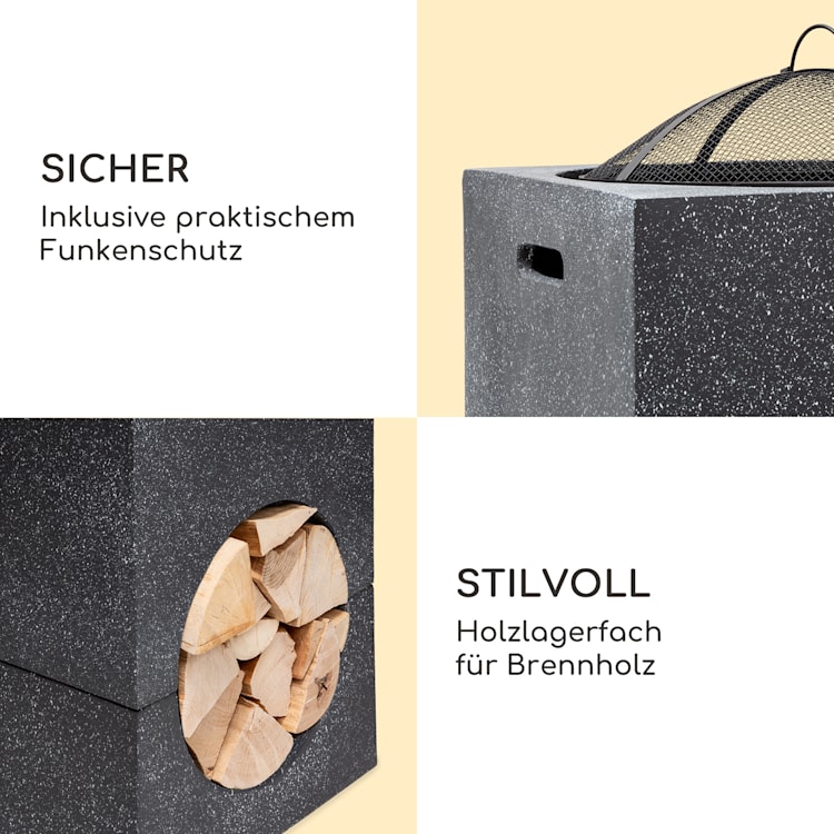 blumfeldt Monolith Feuerschale mit Grill MGO & Stahlschale inkl. Funkenschutz Schwarz