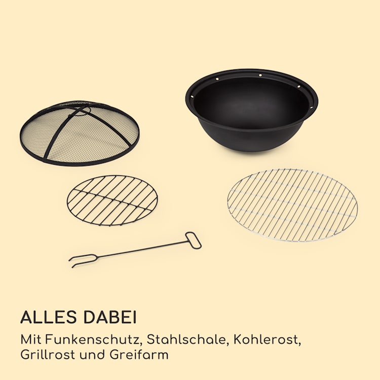 blumfeldt Monolith Feuerschale mit Grill MGO & Stahlschale inkl. Funkenschutz Schwarz