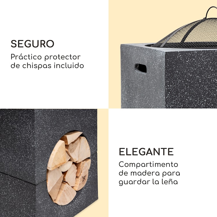 blumfeldt Recipiente de fuego Monolith con parrilla MGO y recipiente de acero incl. protección contra chispas Negro