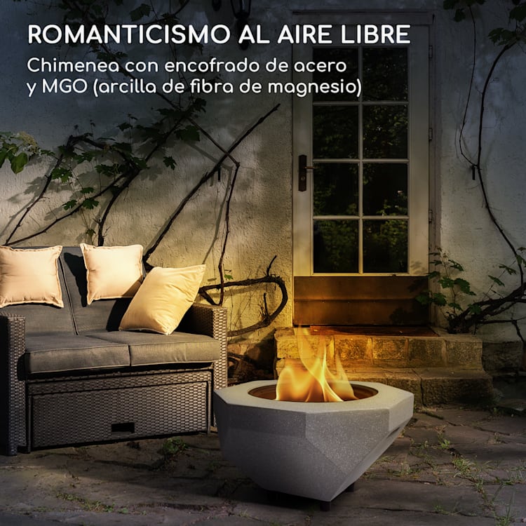 blumfeldt Recipiente de fuego Diamond con parrilla MGO y recipiente de acero incl. protección contra chispas Gris Claro