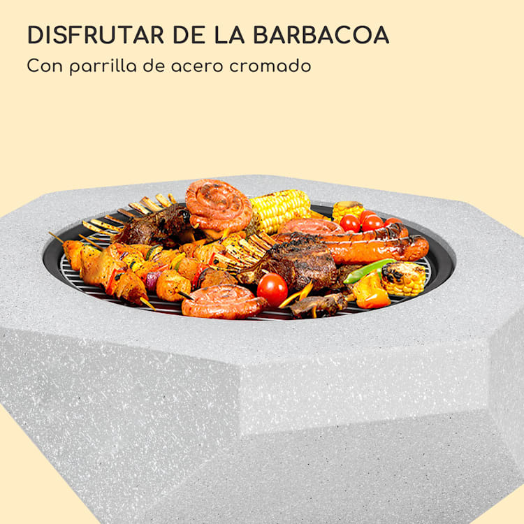 blumfeldt Recipiente de fuego Diamond con parrilla MGO y recipiente de acero incl. protección contra chispas Gris Claro