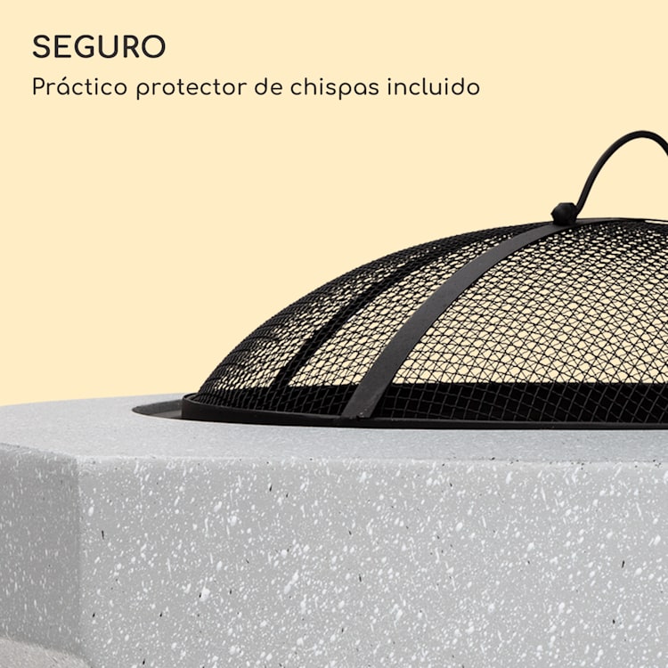 blumfeldt Recipiente de fuego Diamond con parrilla MGO y recipiente de acero incl. protección contra chispas Gris Claro