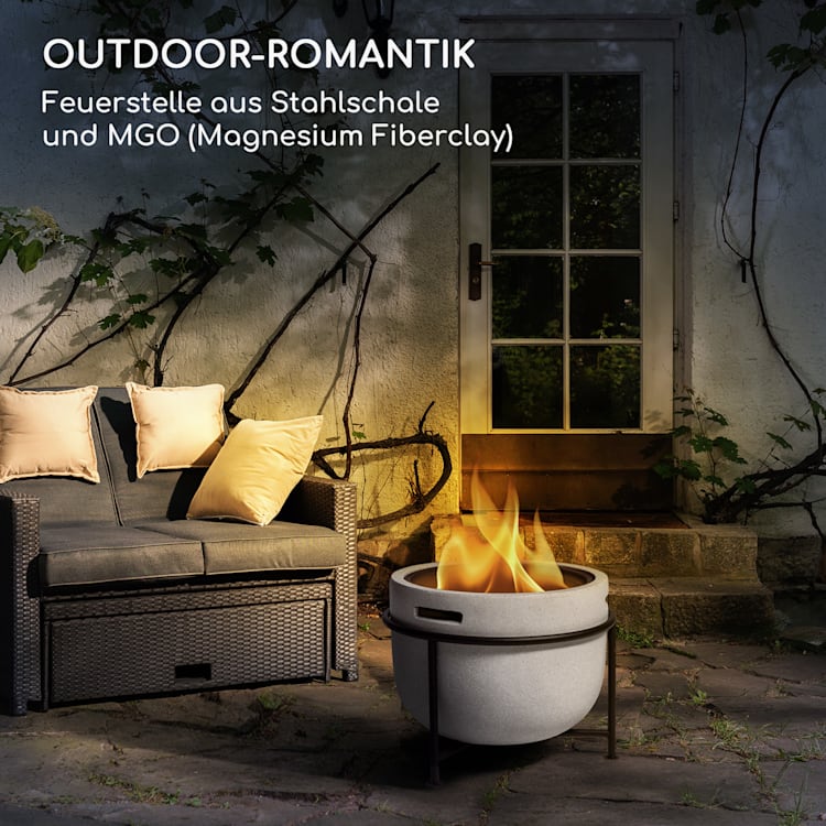 blumfeldt Grail Feuerschale mit Grill MGO & Stahlschale inkl. Funkenschutz Hellgrau