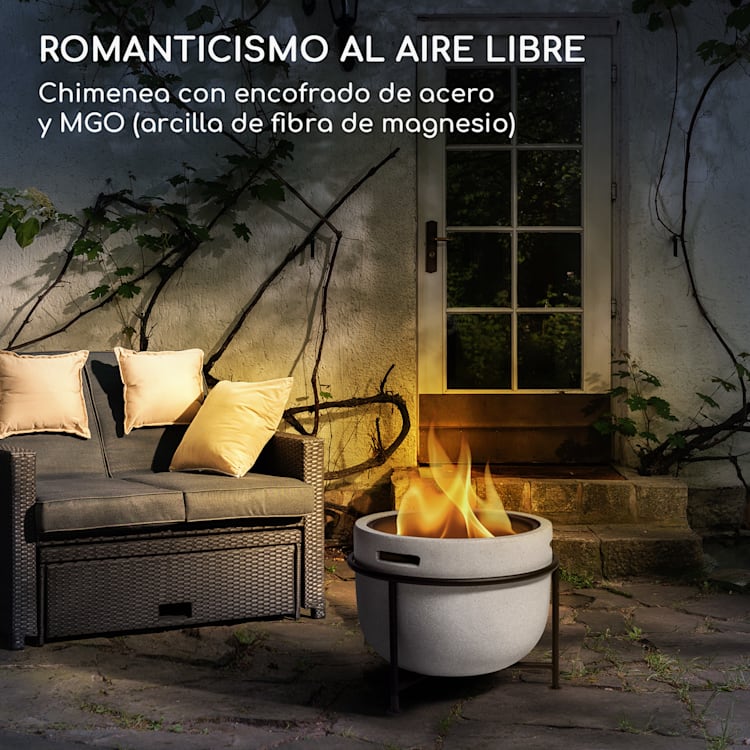 blumfeldt Recipiente de fuego de Grail con parrilla MGO y recipiente de acero incl. protección contra chispas Gris Claro