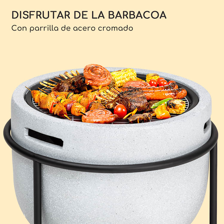 blumfeldt Recipiente de fuego de Grail con parrilla MGO y recipiente de acero incl. protección contra chispas Gris Claro