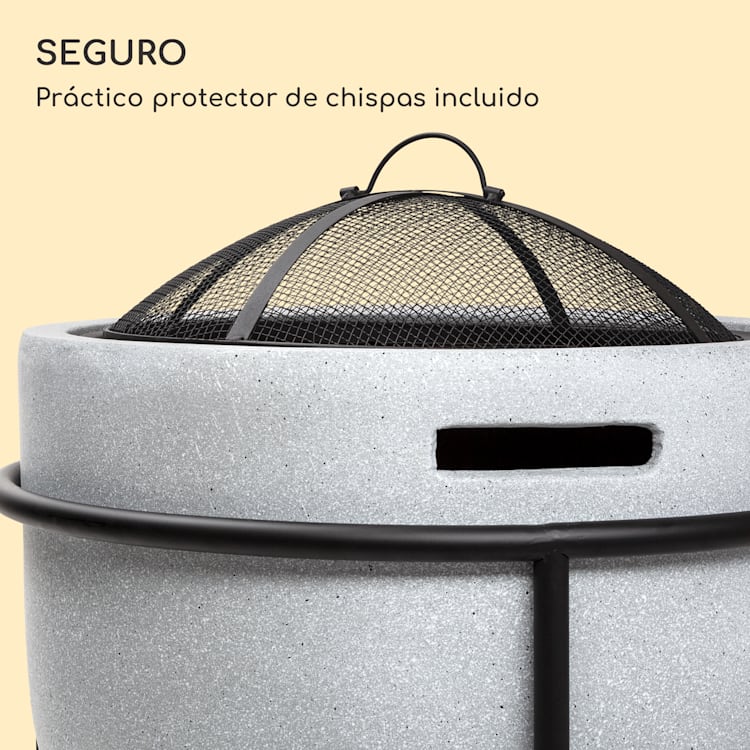 blumfeldt Recipiente de fuego de Grail con parrilla MGO y recipiente de acero incl. protección contra chispas Gris Claro